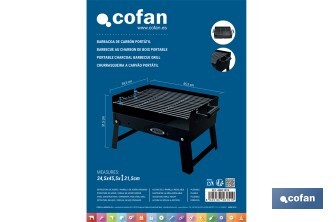 Barbacoa de carbón portátil plegable | Con parrilla cromada | Asas laterales | Compacta y fácil de transportar | Medidas: 45,5 x 34,5 x 31,5 cm - Cofan
