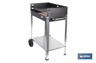 Barbacoa de carbón con ruedas | Parrilla regulable | Ladrillo refractario | Fácil de transportar y estable | Medidas: 56,7 x 36 x 83 cm - Cofan