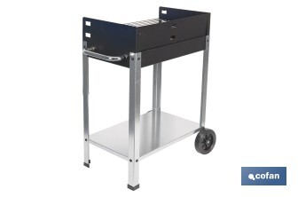 Barbacoa de carbón con ruedas | Parrilla regulable | Ladrillo refractario | Fácil de transportar y estable | Medidas: 56,7 x 36 x 83 cm - Cofan