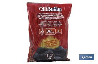 Bolsa de carbón en Briquetas | Autoencendibles | Peso 1,5 kg - Cofan