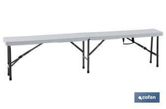 High-density polyethylene folding bench | Steel frame with folding system | With carrying handle | Safety lock - Cofan