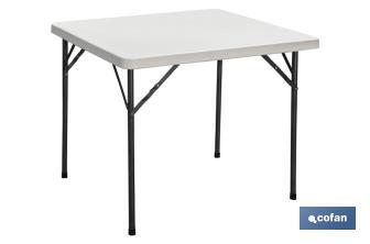 Mesa quadrada dobrável de cor branca | Peso máximo: 120 kg | Adequada para 6 pessoas | Dimensões aberta: 88 x 88 x 74 cm  - Cofan