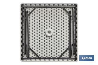Mesa quadrada dobrável de cor branca | Peso máximo: 120 kg | Adequada para 6 pessoas | Dimensões aberta: 88 x 88 x 74 cm  - Cofan