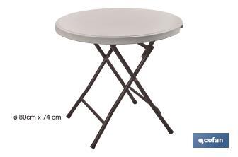 Mesa plegable redonda de color blanco | Peso máximo: 120 kg | Adecuado para 6 personas | Medidas abierta: Ø 88 x 74 cm - Cofan