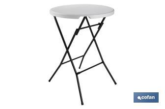 Mesa alta redonda dobrável de cor branca | Adequada para utilização no interior e no exterior | Dimensões: Ø80 x 110 cm  - Cofan