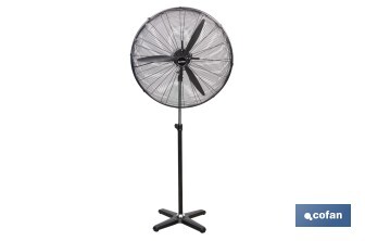 Ventilador industrial de pie con 3 velocidades en color negro | Potencia: 200 W | Gran caudal de aire | Oscilación 80° | Medidas: 81 x 81 x 189 cm - Cofan