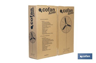 Ventilador industrial de pie con 3 velocidades en color negro | Potencia: 200 W | Gran caudal de aire | Oscilación 80° | Medidas: 81 x 81 x 189 cm - Cofan