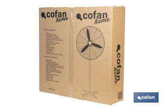Ventilador industrial de pie con 3 velocidades en color negro | Potencia: 200 W | Gran caudal de aire | Oscilación 80° | Medidas: 81 x 81 x 189 cm - Cofan