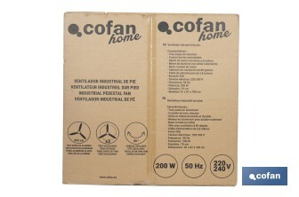 Ventilador industrial de pie con 3 velocidades en color negro | Potencia: 200 W | Gran caudal de aire | Oscilación 80° | Medidas: 81 x 81 x 189 cm - Cofan