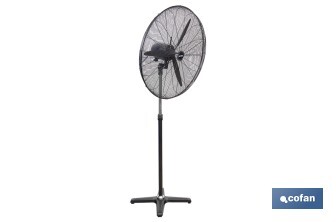Ventilador industrial de pie con 3 velocidades en color negro | Potencia: 200 W | Gran caudal de aire | Oscilación 80° | Medidas: 81 x 81 x 189 cm - Cofan