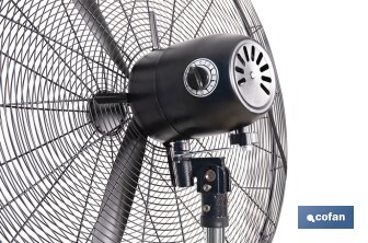 Ventilador industrial de pie con 3 velocidades en color negro | Potencia: 200 W | Gran caudal de aire | Oscilación 80° | Medidas: 81 x 81 x 189 cm - Cofan