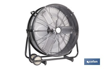 Ventilador industrial de suelo con 3 velocidades | Potencia: 250 W | Color: negro | Ángulo ajustable | Con ruedas y asa metálica | Medidas: 75 x 26 x 76 cm - Cofan