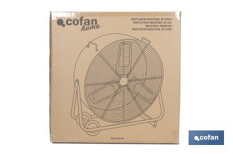 Ventilador industrial de suelo con 3 velocidades | Potencia: 250 W | Color: negro | Ángulo ajustable | Con ruedas y asa metálica | Medidas: 75 x 26 x 76 cm - Cofan