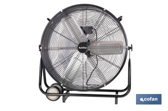 Ventilador industrial de suelo con 3 velocidades | Potencia: 250 W | Color: negro | Ángulo ajustable | Con ruedas y asa metálica | Medidas: 75 x 26 x 76 cm - Cofan