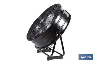 Ventilador industrial de suelo con 3 velocidades | Potencia: 250 W | Color: negro | Ángulo ajustable | Con ruedas y asa metálica | Medidas: 75 x 26 x 76 cm - Cofan