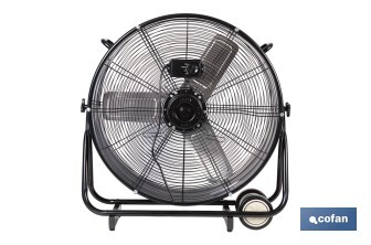 Ventilador industrial de suelo con 3 velocidades | Potencia: 250 W | Color: negro | Ángulo ajustable | Con ruedas y asa metálica | Medidas: 75 x 26 x 76 cm - Cofan