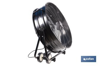 Ventilador industrial de suelo con 3 velocidades | Potencia: 250 W | Color: negro | Ángulo ajustable | Con ruedas y asa metálica | Medidas: 75 x 26 x 76 cm - Cofan