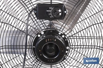 Ventilador industrial de suelo con 3 velocidades | Potencia: 250 W | Color: negro | Ángulo ajustable | Con ruedas y asa metálica | Medidas: 75 x 26 x 76 cm - Cofan