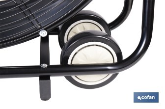 Ventilador industrial de suelo con 3 velocidades | Potencia: 250 W | Color: negro | Ángulo ajustable | Con ruedas y asa metálica | Medidas: 75 x 26 x 76 cm - Cofan