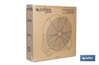 Ventilador industrial de suelo con 3 velocidades | Potencia: 250 W | Color: negro | Ángulo ajustable | Con ruedas y asa metálica | Medidas: 75 x 26 x 76 cm - Cofan