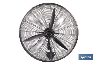 Ventilador industrial de pared con 3 velocidades | Potencia: 200 W | Color: negro | Oscilación 80° | Fácil instalación | Medidas: 81 x 81 x 88 cm - Cofan