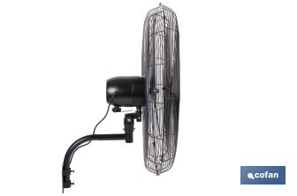 Ventilador industrial de pared con 3 velocidades | Potencia: 200 W | Color: negro | Oscilación 80° | Fácil instalación | Medidas: 81 x 81 x 88 cm - Cofan