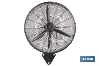 Ventilador industrial de pared con 3 velocidades | Potencia: 200 W | Color: negro | Oscilación 80° | Fácil instalación | Medidas: 81 x 81 x 88 cm - Cofan
