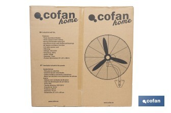 Ventilador industrial de pared con 3 velocidades | Potencia: 200 W | Color: negro | Oscilación 80° | Fácil instalación | Medidas: 81 x 81 x 88 cm - Cofan