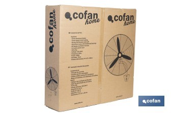 Ventilador industrial de pared con 3 velocidades | Potencia: 200 W | Color: negro | Oscilación 80° | Fácil instalación | Medidas: 81 x 81 x 88 cm - Cofan