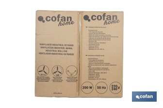 Ventilador industrial de pared con 3 velocidades | Potencia: 200 W | Color: negro | Oscilación 80° | Fácil instalación | Medidas: 81 x 81 x 88 cm - Cofan