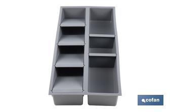 Organizador de cubiertos con separadores para cajón | Cubertero con 7 compartimentos y separadores modulares | Color: gris | Material: polipropileno - Cofan
