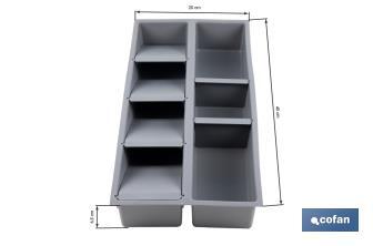 Organizador de cubiertos con separadores para cajón | Cubertero con 7 compartimentos y separadores modulares | Color: gris | Material: polipropileno - Cofan