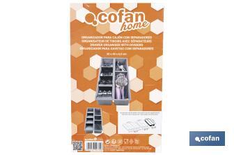 Organizador de cubiertos con separadores para cajón | Cubertero con 7 compartimentos y separadores modulares | Color: gris | Material: polipropileno - Cofan