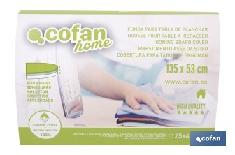 Funda acolchada para tabla de planchar | Tamaño universal | Estampado de lunares blancos y fondo gris | Material: 100 % algodón | Refleja el vapor | Medidas: 135 x 53 cm - Cofan