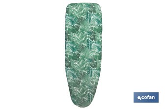 Funda acolchada para tabla de planchar con estampado de ramas verdes | Tamaño universal | Material: 100 % algodón | Refleja el vapor | Medidas: 135 x 53 cm - Cofan