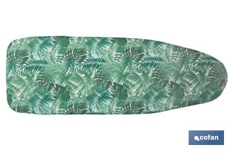 Funda acolchada para tabla de planchar con estampado de ramas verdes | Tamaño universal | Material: 100 % algodón | Refleja el vapor | Medidas: 135 x 53 cm - Cofan