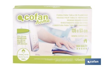 Funda acolchada para tabla de planchar con estampado de ramas verdes | Tamaño universal | Material: 100 % algodón | Refleja el vapor | Medidas: 135 x 53 cm - Cofan