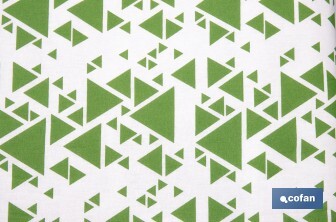 Funda acolchada para tabla de planchar | Tamaño universal | Estampado de triángulos verdes | Material: 100 % algodón | Refleja el vapor | Medidas: 140 x 60 cm - Cofan