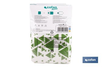 Funda acolchada para tabla de planchar | Tamaño universal | Estampado de triángulos verdes | Material: 100 % algodón | Refleja el vapor | Medidas: 140 x 60 cm - Cofan