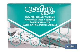Funda acolchada para tabla de planchar | Tamaño universal | Estampado de triángulos verdes | Material: 100 % algodón | Refleja el vapor | Medidas: 140 x 60 cm - Cofan