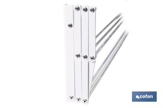 Tendedero de pared extensible en aluminio pulido | Medida: 100 cm | 5 Varillas con 5 metros de área de tendido | Ideal para Interiores y Exteriores - Cofan