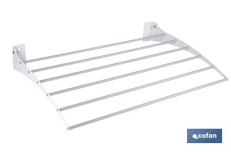 Tendedero de pared abatible | 6 varillas de aluminio | Área de tendido de 4,5 m | Longitud: 75 cm | Color: blanco - Cofan