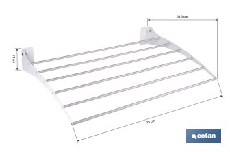 Tendedero de pared abatible | 6 varillas de aluminio | Área de tendido de 4,5 m | Longitud: 75 cm | Color: blanco - Cofan