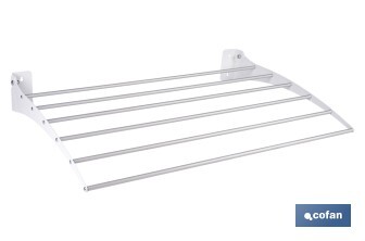 Tendedero de pared abatible | 6 varillas de aluminio | Área de tendido de 4,5 m | Longitud: 75 cm | Color: blanco - Cofan