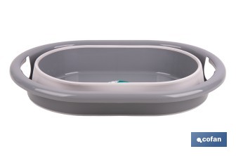 Barreño plegable con 18 litros de capacidad en color gris y blanco | Ahorro de espacio, fácil almacenamiento y transporte - Cofan