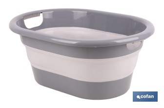 Barreño plegable con 18 litros de capacidad en color gris y blanco | Ahorro de espacio, fácil almacenamiento y transporte - Cofan
