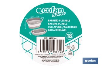 Barreño plegable con 18 litros de capacidad en color gris y blanco | Ahorro de espacio, fácil almacenamiento y transporte - Cofan