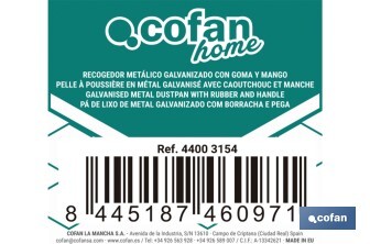 Recogedor metálico | Chapa galvanizada | Palo de rosca incluido | Durabilidad y limpieza profesional | Medidas: 83 x 24 cm - Cofan
