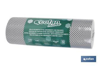 Rollo de bayetas extra absorbentes con precorte para 20 unidades | Medida bayeta: 40 x 40 cm - Cofan