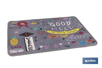 Felpudo antideslizante para entrada casa | Adecuado para interior y exterior | Material resistente | Diseño Good Mood | Medidas: 50 x 70 cm - Cofan